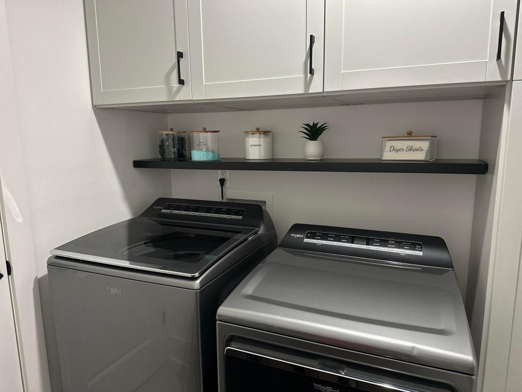 Black painted floating shelf for laundry room, solid Pine, Charlotte, NC